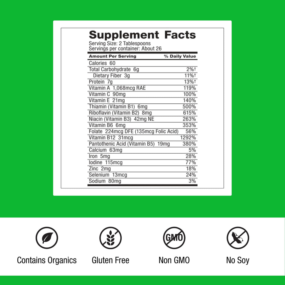 Dr. Schulze's SuperFood Plus scoop and powder ready for daily use.
