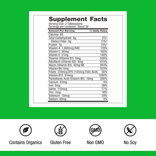 Dr. Schulze's SuperFood Plus scoop and powder ready for daily use.
