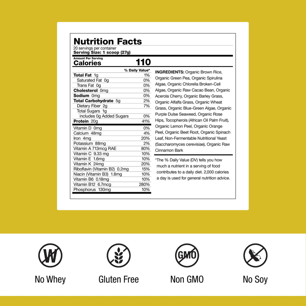 Dr. Schulze's SuperProtein Plus bottle back showing gluten-free, non-GMO nutrition details.