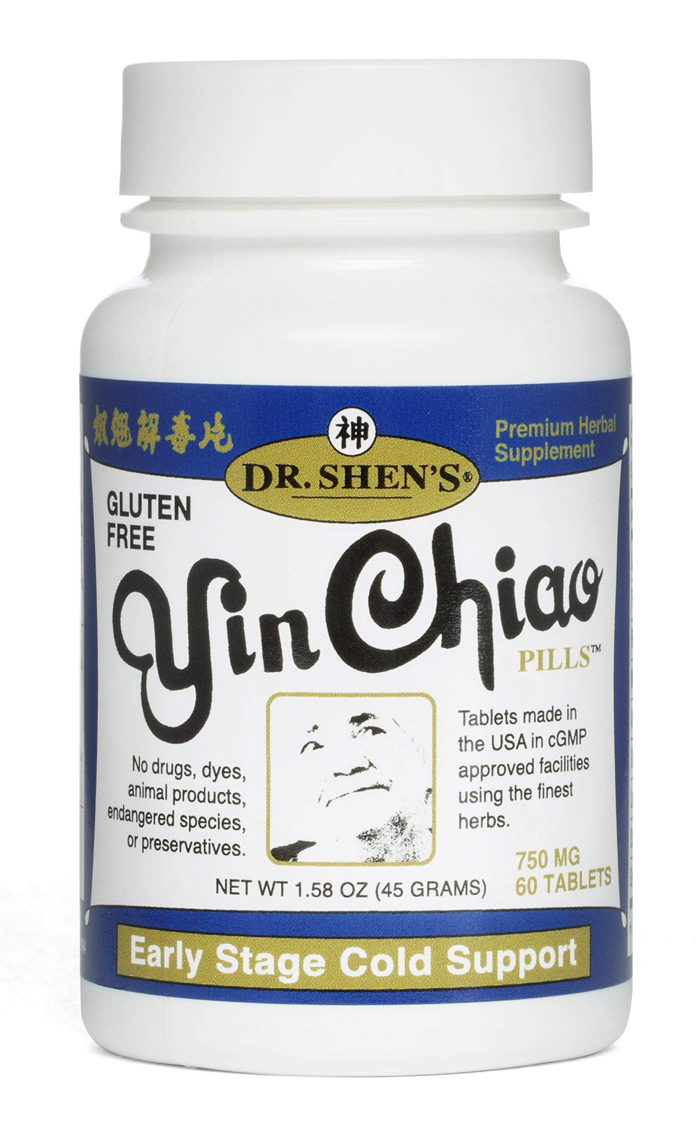 Dr. Shen's Yin Chiao bottle with 60 tablets offering traditional herbal support