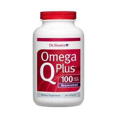 Dr. Sinatra Omega Q Plus 100 Resveratrol bottle front showing heart-supporting nutrients