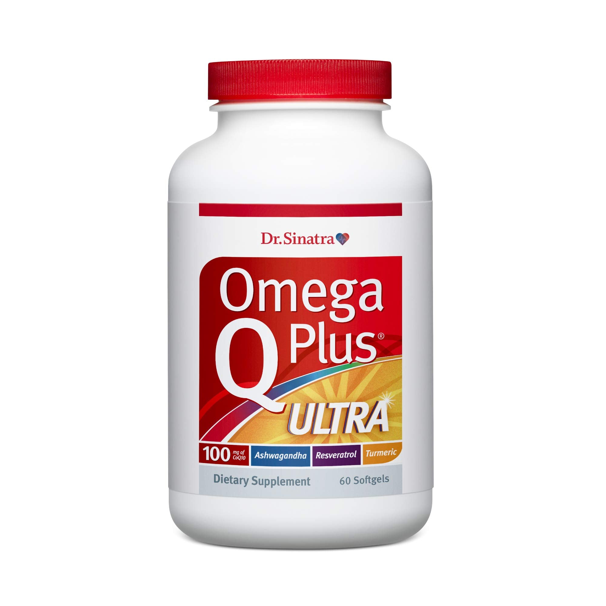 Dr. Sinatra Omega Q Plus Ultra bottle front promotes daily heart and brain support.