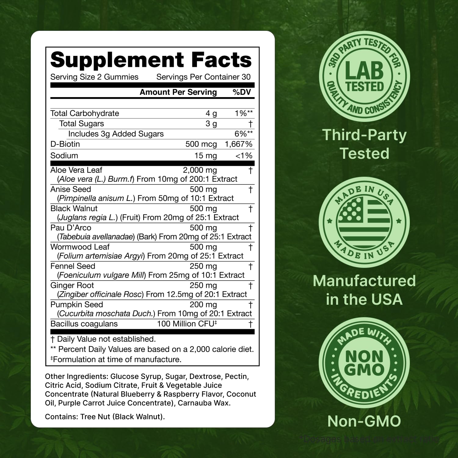 Dr. Siti Candisite gummies packaging notes vegan and non-GMO attributes.