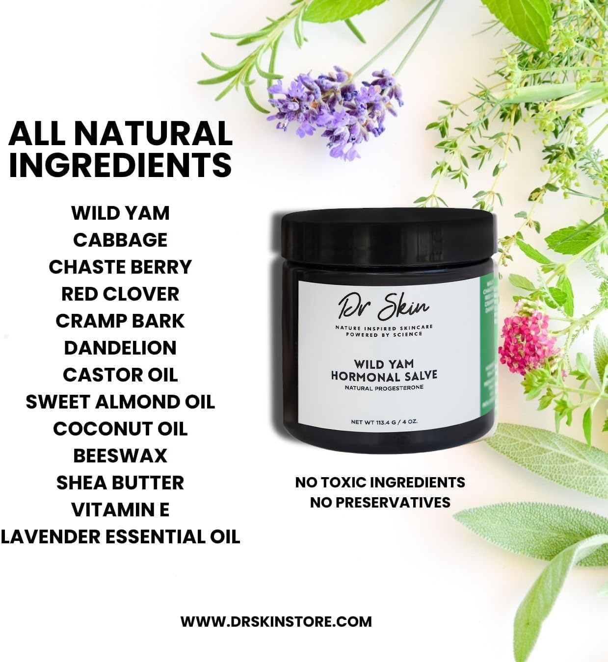 Dr Skin Organic Wild Yam Cream chaste berry detail for balance