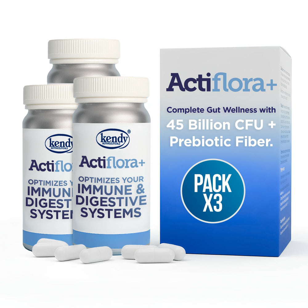 Dr. T Kendy Actiflora bottle label shows the probiotic blend for daily gut health.