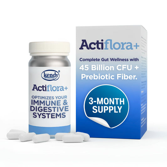 Dr. T Kendy Actiflora probiotic bottle front showing daily gut balance