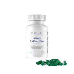 Dr. Tennant's Iodine Supplement Plus bottle label with Lugol's iodine and co-factors for uptake.