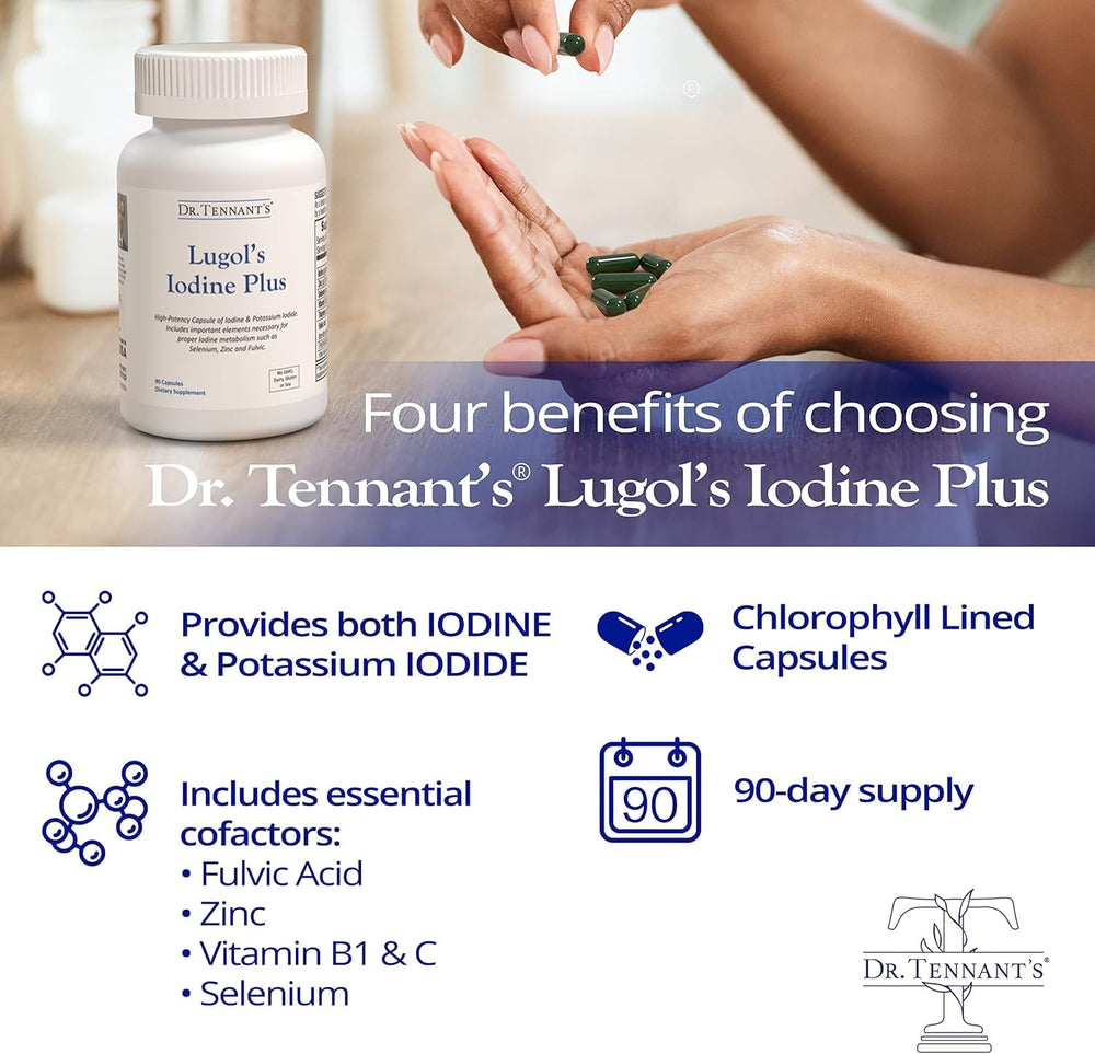 USA-made packaging of Dr. Tennant's Iodine Supplement Plus highlighting purity.
