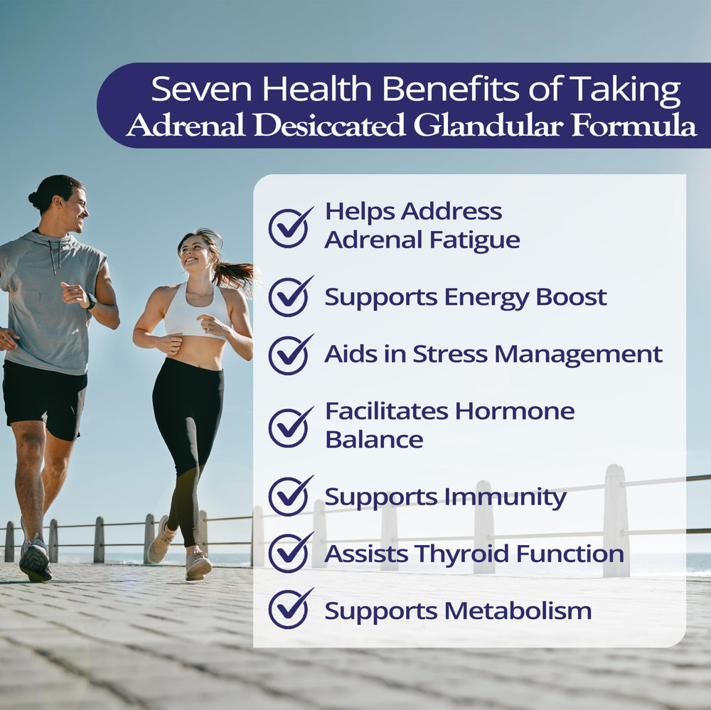 Dr. Tennant's Stress & Adrenal packaging display promotes a complete wellness routine.