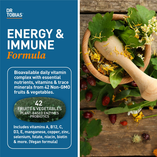 Close-up of Dr. Tobias label highlighting vegan and non-GMO features