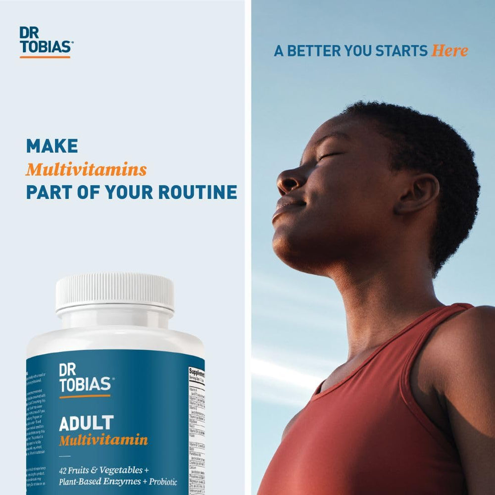 Non-GMO and vegan symbols on Dr. Tobias multivitamin packaging