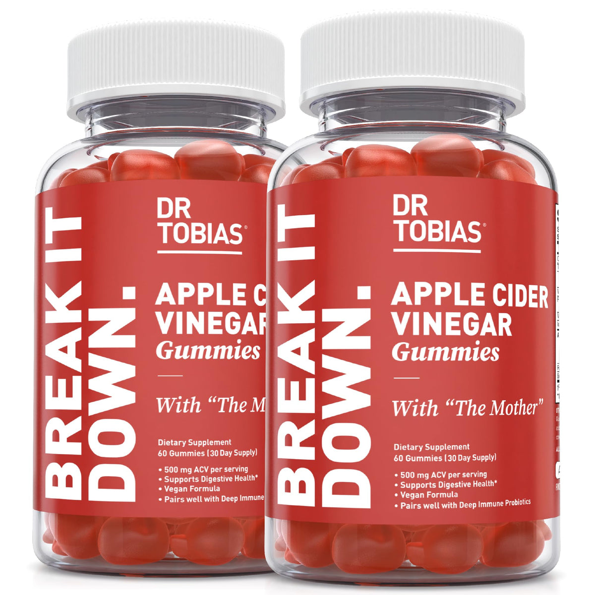 Dr. Tobias Apple Cider Vinegar Gummies bottle with The Mother for daily digestive support.