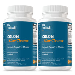 Dr. Tobias Colon Cleanse bottle label with 28 capsules for a 14-day digestive support plan