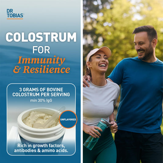 Dr. Tobias Colostrum powder tub unopened; premium bovine colostrum for gut health support