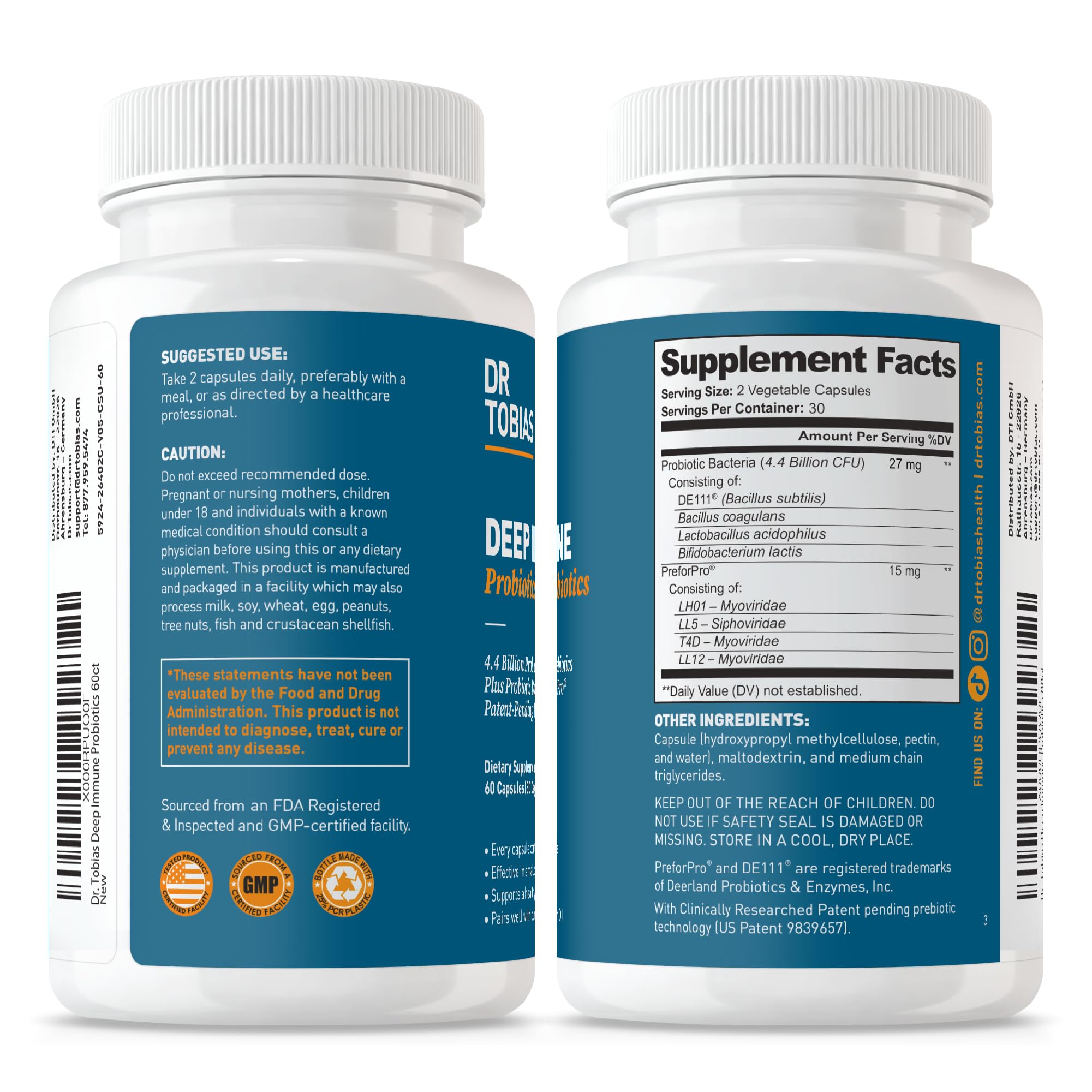 Dr. Tobias ingredient list highlighting vegetarian and non-GMO quality.