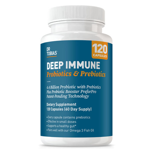 Dr. Tobias Deep Immune Probiotics bottle front for easy recognition and dosing.