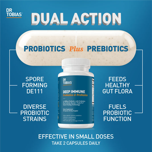 Close-up of Dr. Tobias Deep Immune capsules for digestion support.