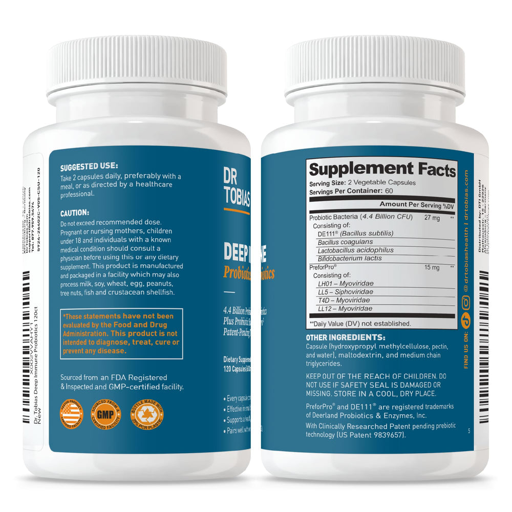 Dr. Tobias Deep Immune Probiotics vegetarian formula suitable for various diets.