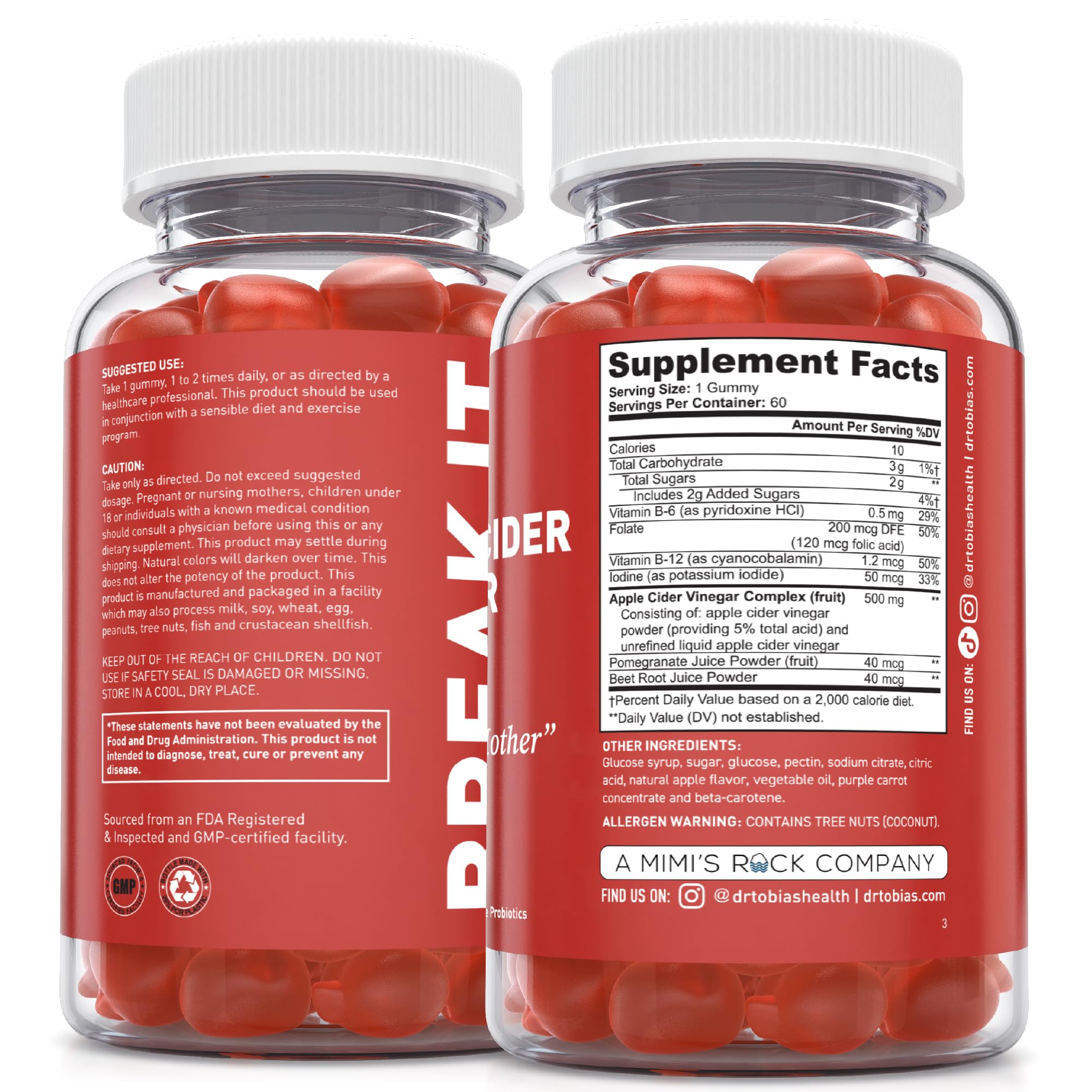 Dr. Tobias vegan ACV gummies with clean ingredients and plant-based appeal.