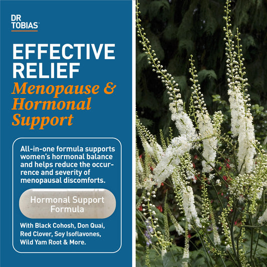 Capsules close-up of Dr. Tobias Menopause Relief highlighting natural blend