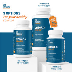 Dr. Tobias Omega 3 bottle being opened to reveal softgels and oil texture.