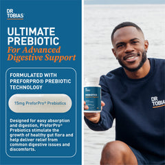 Dr. Tobias Prebiotics capsules close-up for easy, convenient digestion support.