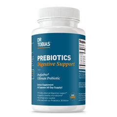 Dr. Tobias Prebiotics Digestive Support bottle shown for daily gut health.