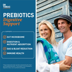 Dr. Tobias Prebiotics pouring bottle showing simple daily administration.
