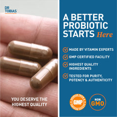 Dr. Tobias Probiotics 30 Billion daily bottle shows simple routine.