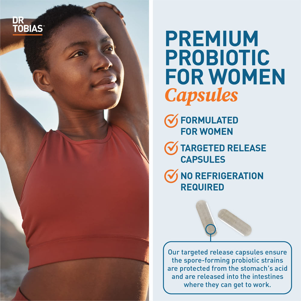 Lifestyle scene with Dr. Tobias Probiotics for women's digestive comfort