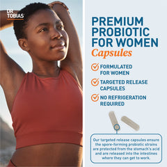Lifestyle scene with Dr. Tobias Probiotics for women's digestive comfort
