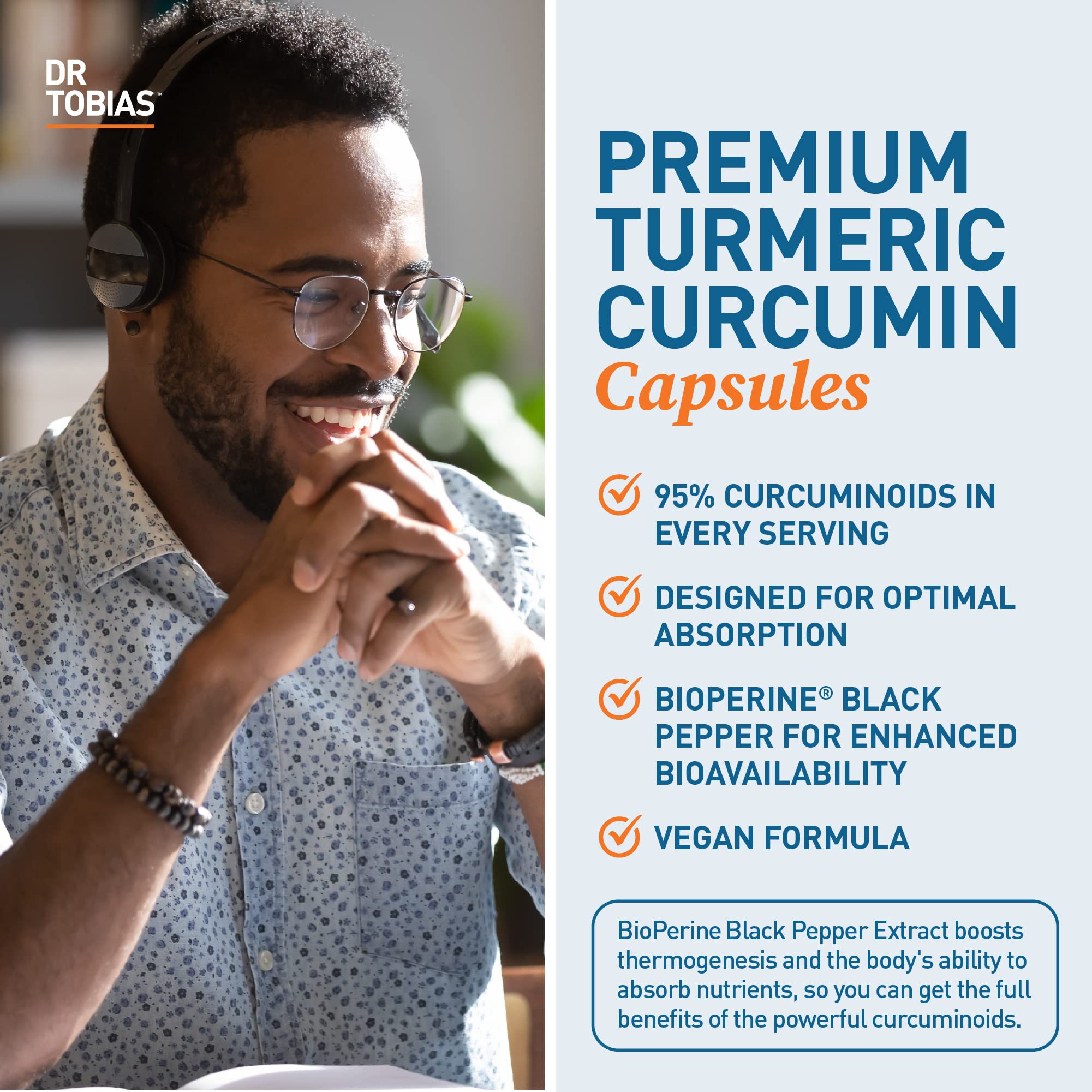 Capsules of Dr. Tobias Turmeric Curcumin for easy daily intake.