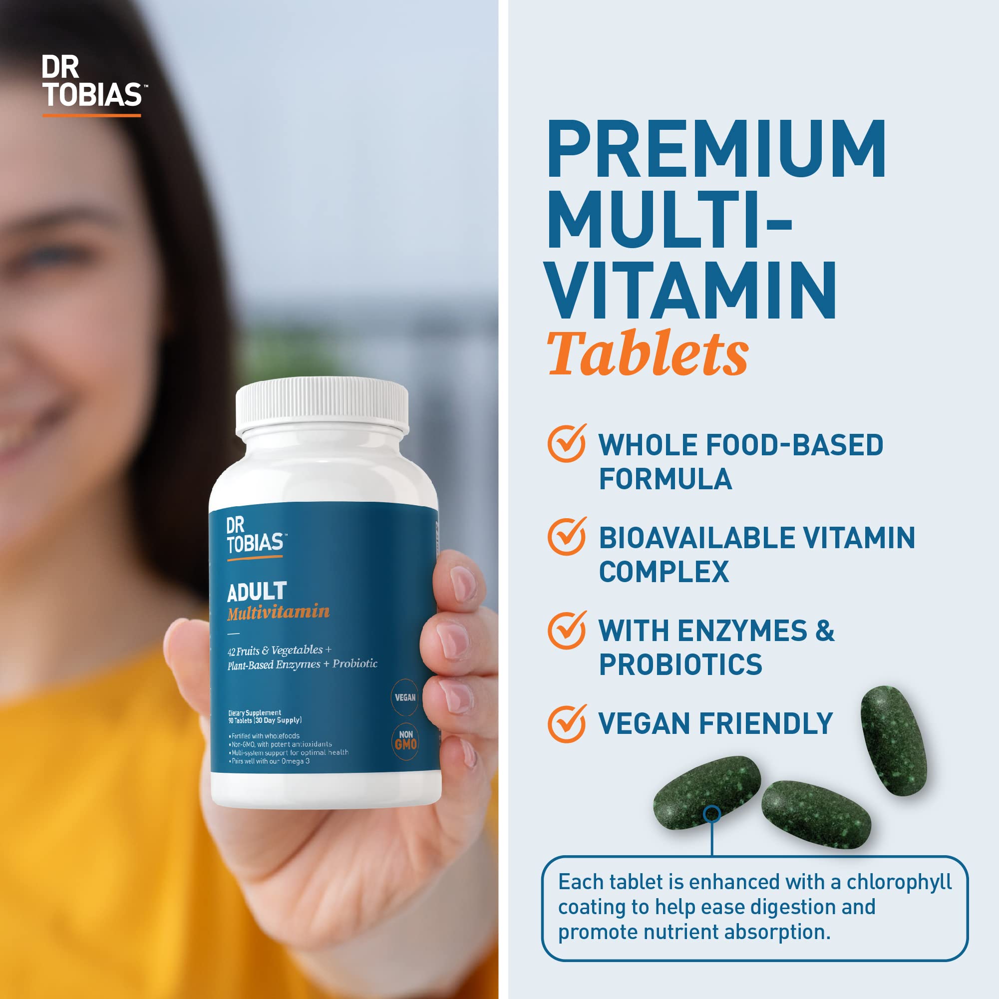 Dr. Tobias vegan multivitamin ingredients list emphasizing plant-based formula