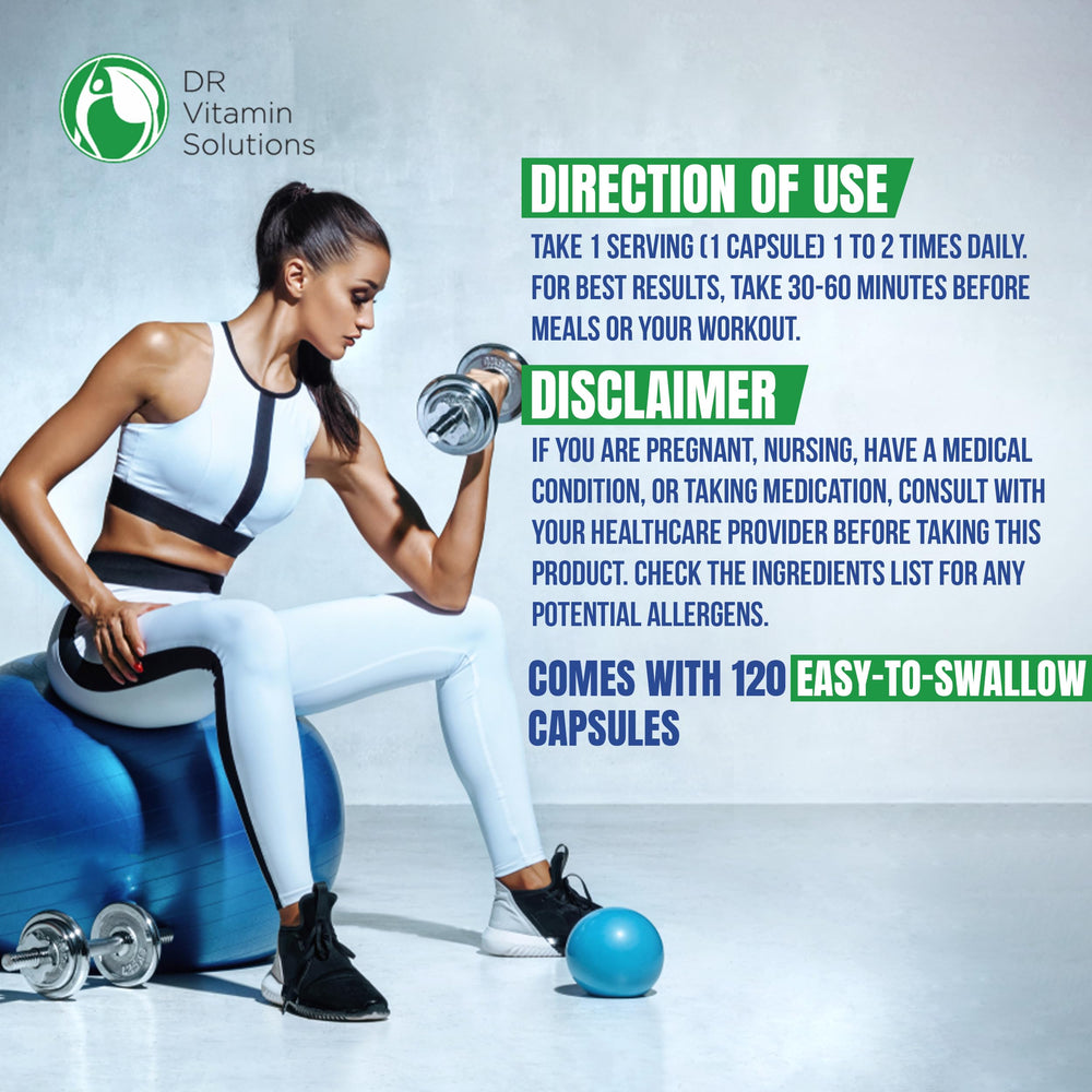 DR VITAMIN SOLUTIONS bottle with water nearby illustrating easy supplementation