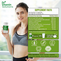 DR VITAMIN SOLUTIONS label close-up highlights GLP-1 support for appetite control.