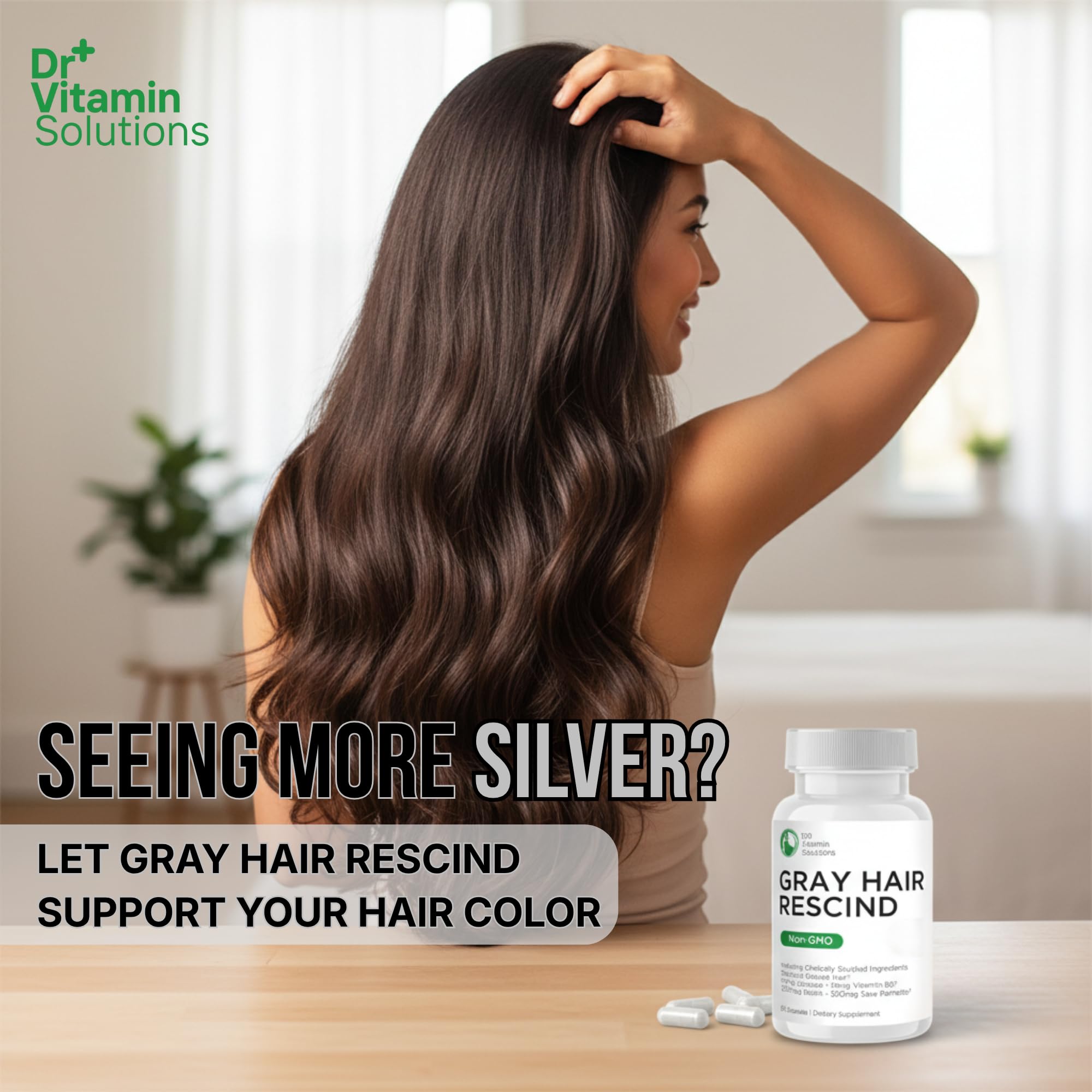 Neatly arranged Gray Hair Rescind capsules for a clean routine