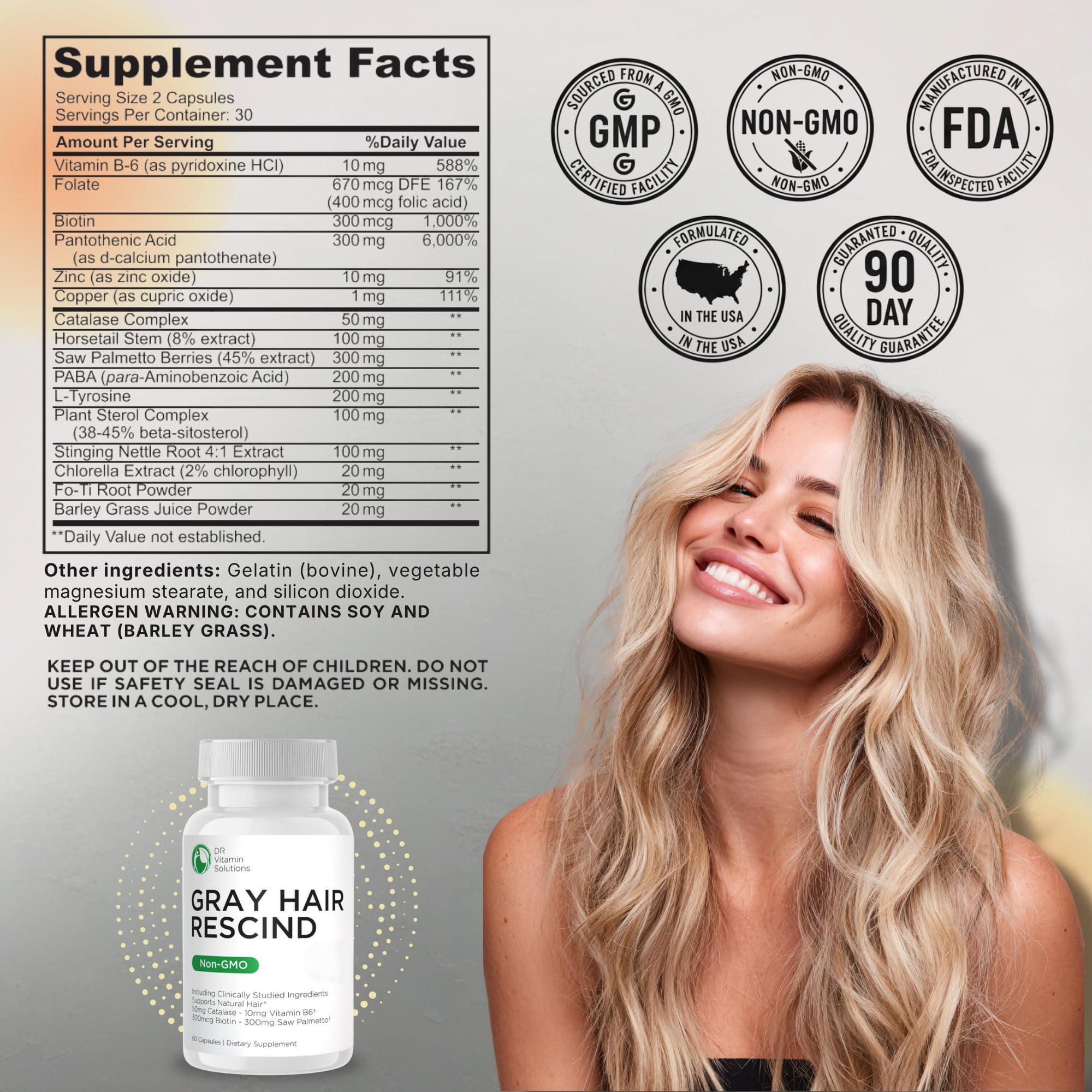DR VITAMIN SOLUTIONS Gray Hair Rescind capsules on white surface