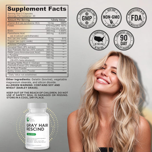 DR VITAMIN SOLUTIONS Gray Hair Rescind capsules on white surface