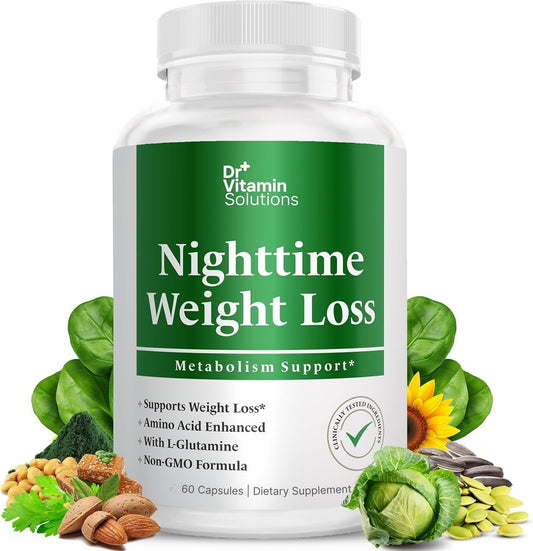 DR VITAMIN SOLUTIONS Nighttime Fat Burner bottle for bedtime use.