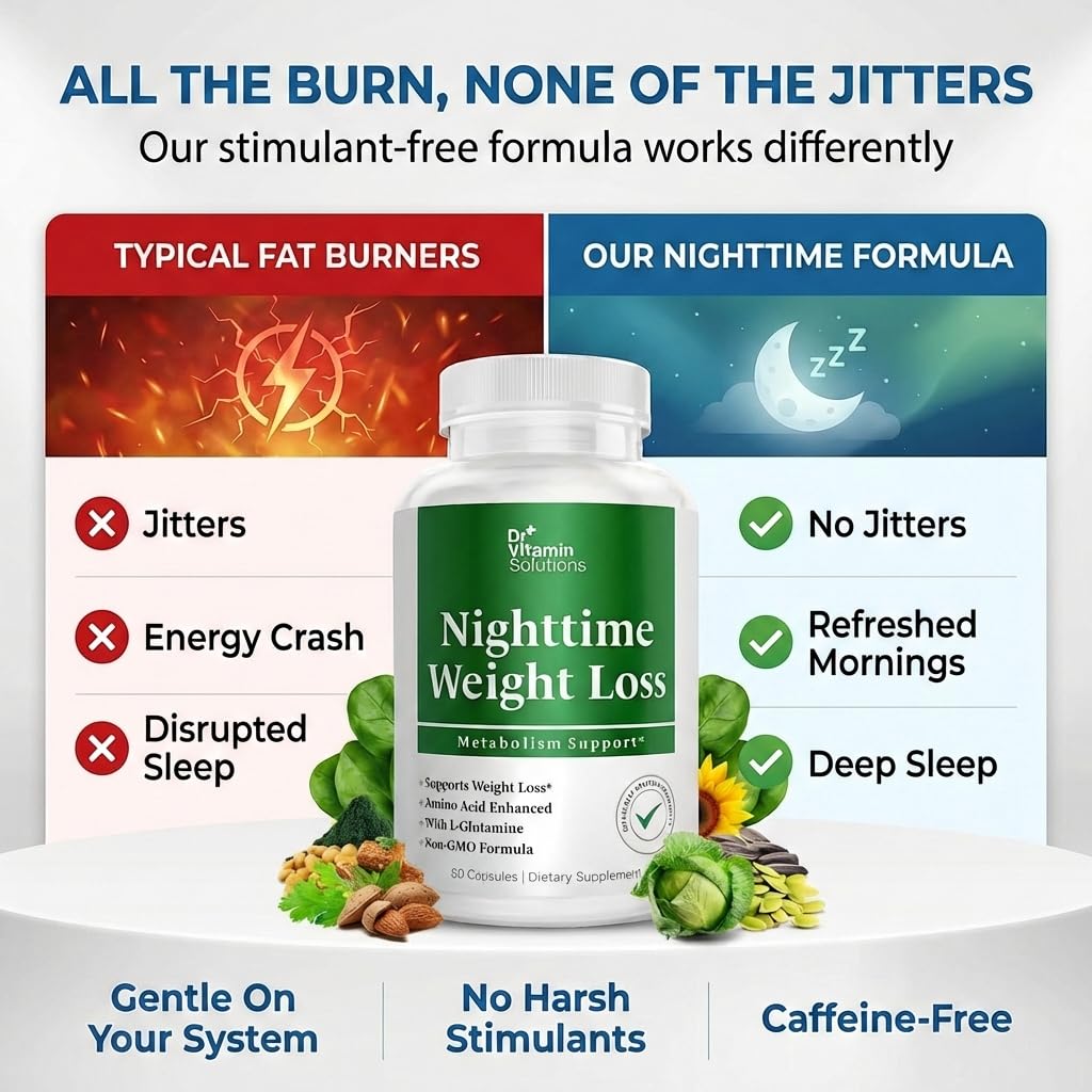DR VITAMIN SOLUTIONS Nighttime Fat Burner pills in hand demonstrate daily dose.