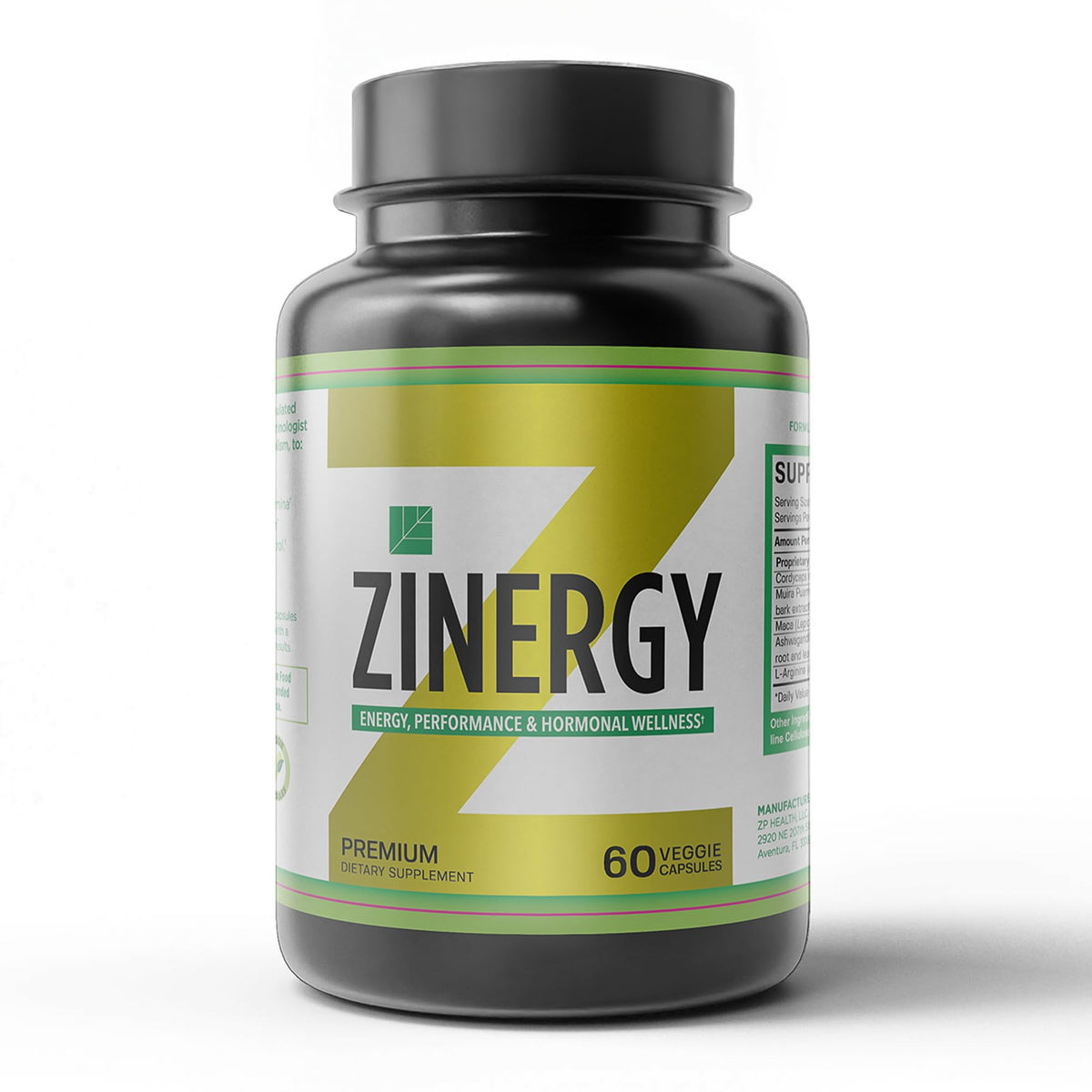 Dr. Zisman Zinergy energy capsules bottle on desk boosts daily vitality.