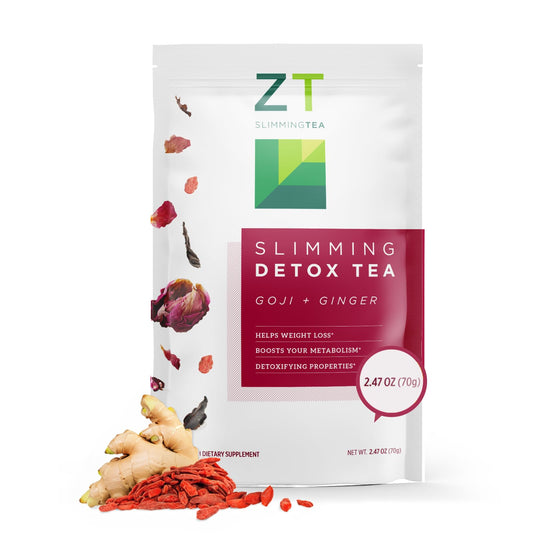 Dr. Zisman ZT Slimming Tea cup with goji-ginger infusion for a refreshing break.