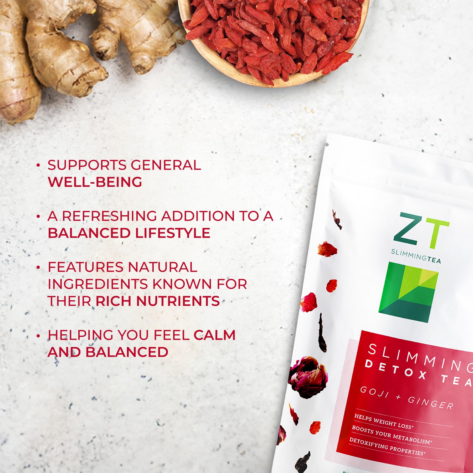 Dr. Zisman ZT Slimming Tea ginger root slices adding warmth to the cup.