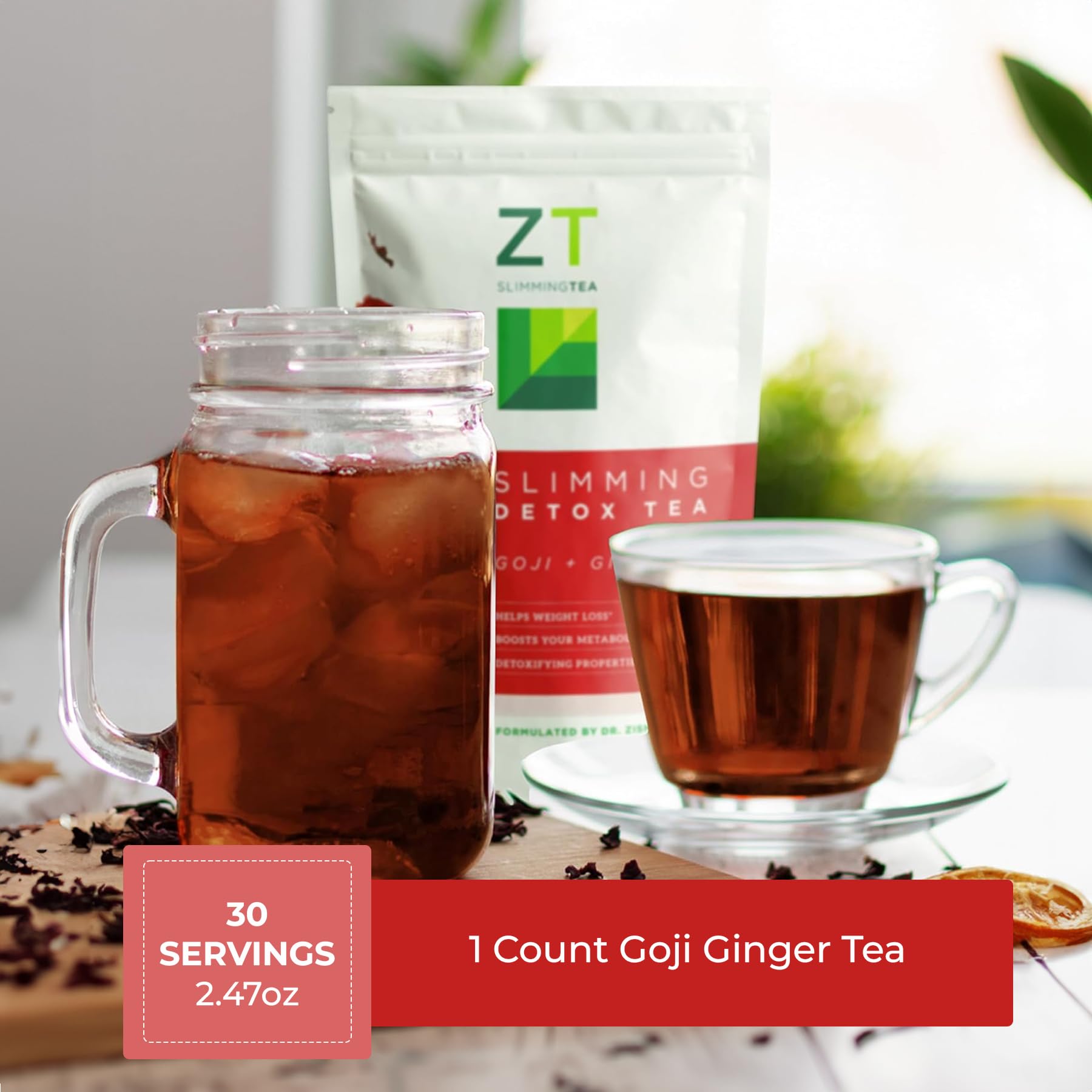 Dr. Zisman ZT Slimming Tea served iced in a glass for a refreshing option.