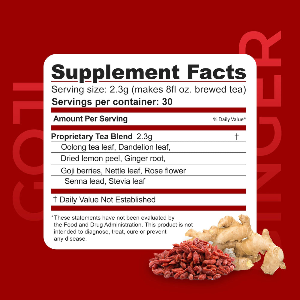 Dr. Zisman ZT Slimming Tea tea bag showing goji-ginger blend for easy hot brew.