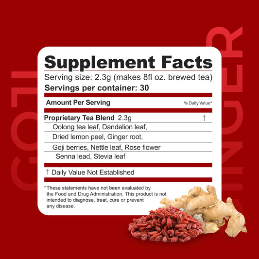 Dr. Zisman ZT Slimming Tea tea bag showing goji-ginger blend for easy hot brew.
