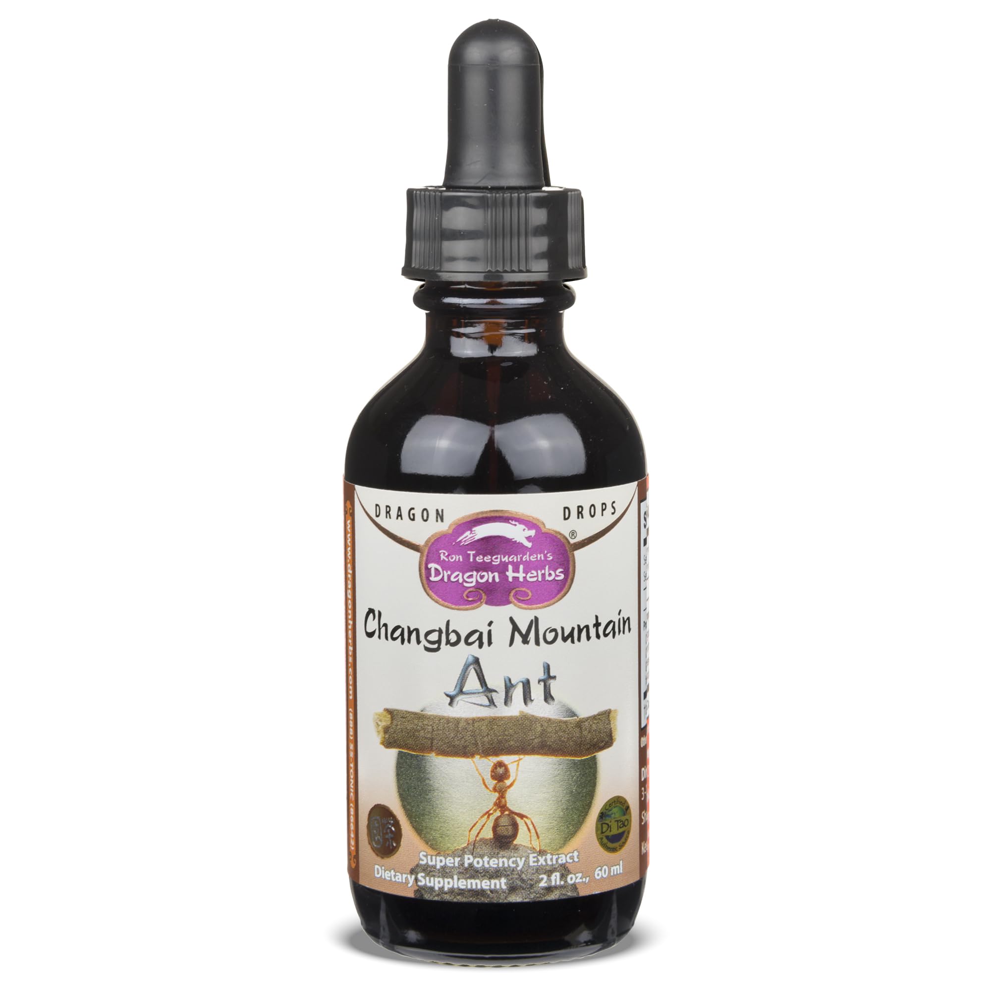 Dragon Herbs Changbai Mountain Ant Extract Drops bottle pour for daily energy.