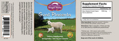 Dragon Herbs Goat Placenta Capsules label highlights 500 mg potency and supplement details.
