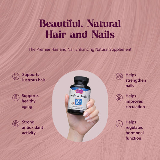 Dragon Herbs Hair and Nails capsules convenient daily supplement for healthy growth.