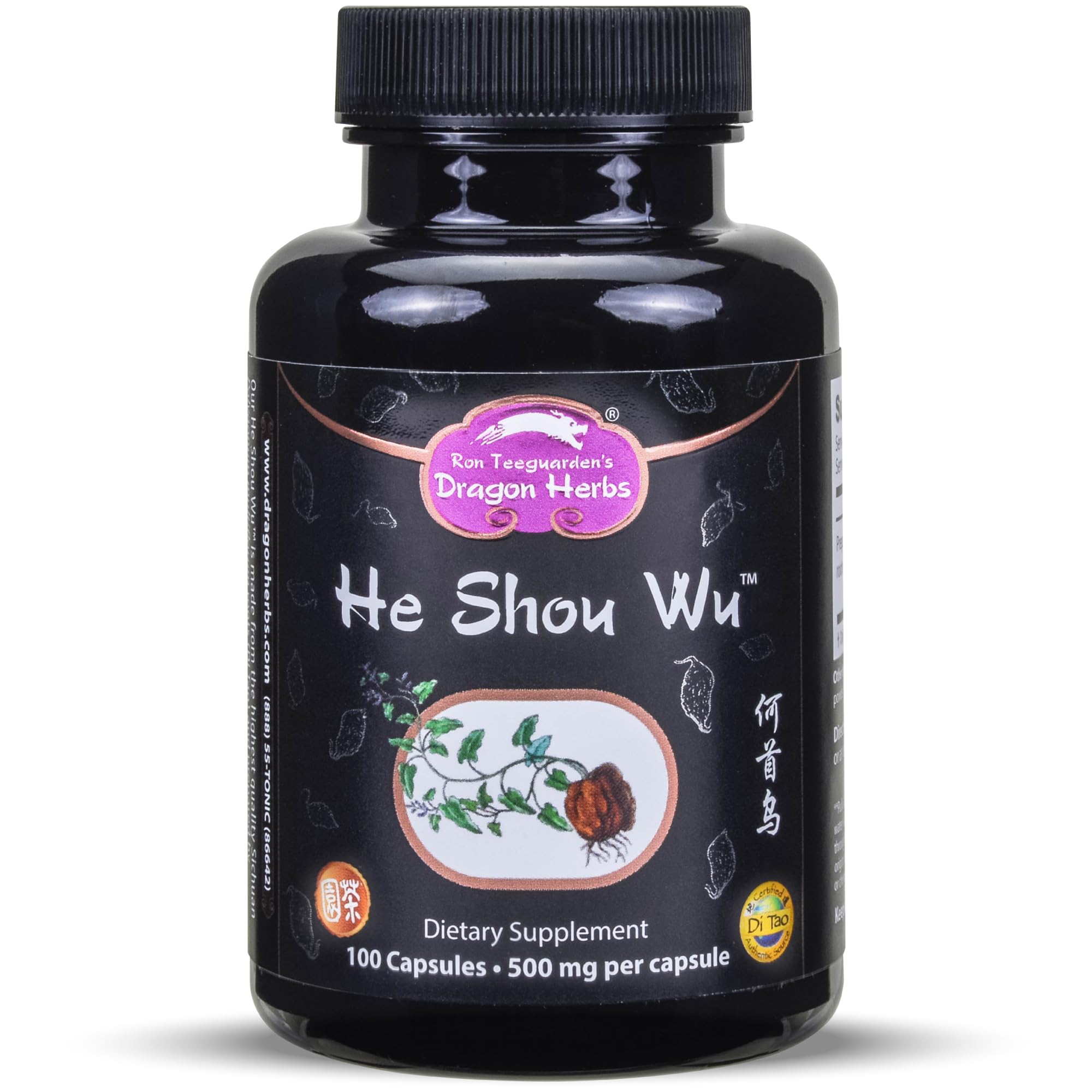 Dragon Herbs He Shou Wu capsules on a desk for daily energy support